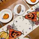 Halloween Pumpkin Spooky Table Runner Witch Hat Spider Webs Burlap Table Runners, Autumn Seasonal Coffee Table Center Decor for Home Kitchen Dining Party Indoor Outdoor 13x90 Inch
