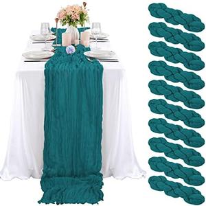 7 Pcs Teal Cheesecloth Table Runner 10FT, Gauze Cheese Cloth for Wedding Reception Rustic Sheer Bridal Shower Birthday Party Boho Table Decoration, Romantic Wedding Runner