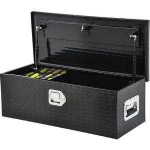 AUTOSAVER88 30 Inch Truck Bed Tool Box, Heavy Duty Aluminum Diamond Plate Tool Box Chest, Waterproof Chest Storage Box with Sliding Shelf and Lock for Trucks, Trailers, RVs, Warehouses