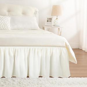 RIMELA White Bed Skirt Queen Size 15" Drop, Elastic Bedskirt for Box Spring & Adjustable Bed, Soft and Solid Fabric, Easy to Install Machine Washable Wrinkle & Fade Resistant, Warm White Dust Ruffle