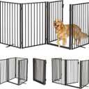 Metal Freestanding Dog Gates with Door for Outdoor Indoor,80'' Extra Wide 32'' Tall Free Standing Dog Gate for Doorways,Large Openings,Deck,Yard,Porch,Foldable Safety Pet Fence(Black,4 Panels)