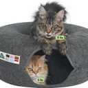 Cattasaurus Peekaboo Cat Cave Donut for Multiple & Large Cats up to 30-45 lbs, 3-in-1 Self Warming Cat Bed, Tunnel & Scratcher for Indoor Cats, Washable & Detachable Small Dog Bed (Dark Gray, Jumbo)