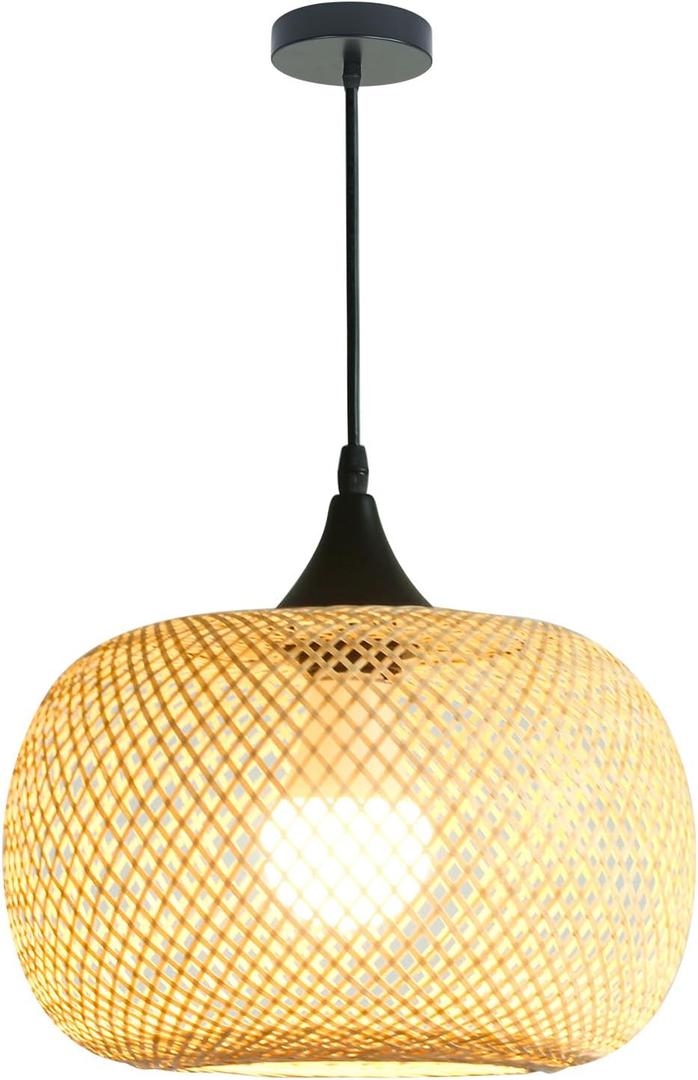 Natural countryside style pendant light, bamboo woven single light, wooden style ceiling hanging light, wabi sabi style bamboo light Fixture with Adjustable Cord for Dining Room, tea rooms