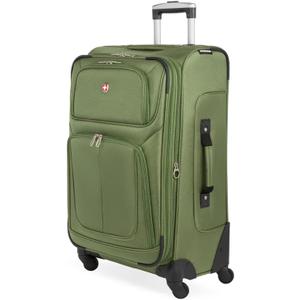 SWISSGEAR Sion Softside Expandable Spinner Luggage Durable Lightweight Travel Suitcase, Evergreen, Checked-Medium 25-Inch
