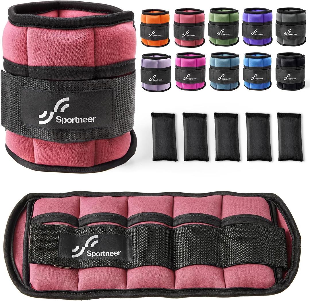 Sportneer Adjustable Ankle Weights Set - 1 Pair (2-10 lbs) Removable Sandbags for Women & Men, Comfortable Neoprene Leg Weights for Walking, Running, Pilates, Yoga, Home Workout & Physical Therapy (Peach Pink)