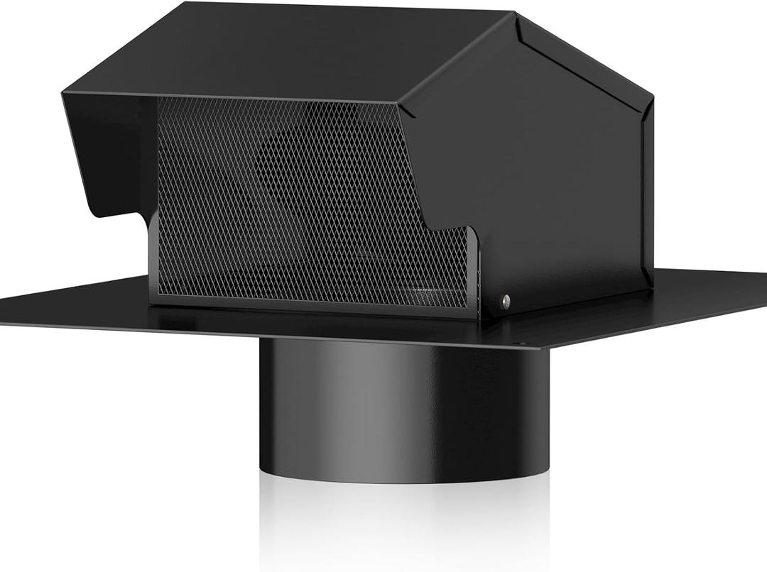 Hon&Guan 10 Inch Roof Exhaust Vent Cap - Heavy Duty Galvanized Steel Roof Vents for Houses, with Damper, for Home Ventilation System - Black
