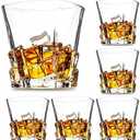 Premium Crystal Whiskey Glasses Set of 6 Large Lead-Free Crystal Glass Tasting Cups Scotch Glasses Tumblers for Drinking Irish Whisky Bourbon Tequila (Ice Cube, 6 * 9.6 oz)