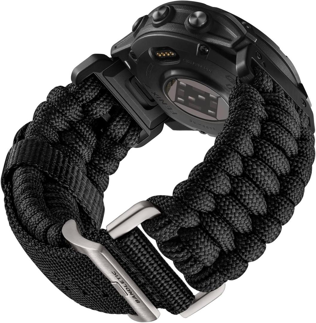 Compatible with Garmin Instinct Watch Band - R-Nylon Survival Paracord Woven Nylon Strap Quick Fit 22mm Watch Band for Fenix 7/6/5/Forerunner 965/955/945/935/745/Epix 2/Approach S70/S62/S60 (Black)
