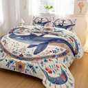 Whale Comforter Bedding Set with 2 Pillowcase King Size Ocean Comforter Set for Kids Boys Girls Bedroom Decor