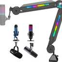 RGB Boom Arm, TONOR Adjustable Mic Stand with RGB Light, 5/8 Screwadapter, Excellent Compatibility, Rotatable Suspension Boom Scissor Stand for Gaming Streaming Podcasting YouTube Recording T90