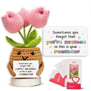 Gossby Handmade Positive Tulip Flower Crochet - Sometimes You Forget You're Awesome - Inspirational Gift for Women - Birthday, Appreciation, Positive Gift for Teacher, Mom, Friend, Coworker
