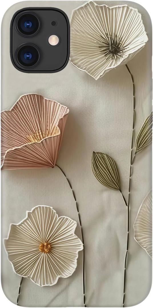 for iPhone 12 Mini Case, Wireless Charging Compatible,Dual-Layer Protection with Cute Wildflower Design, Soft Silicone + Hard Shell, Chic Phone Cover for Women - Ethereal Wire Florals