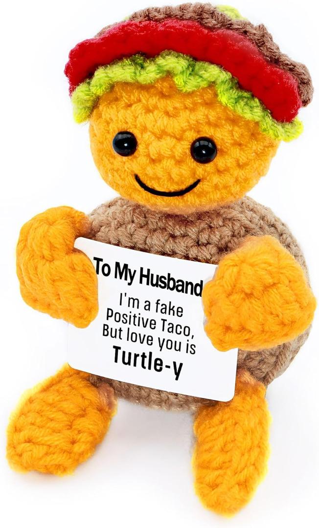 Gifts for Women Man, Handmade Crochet Turtle Taco Birthday Gifts Christmas Stocking Stuffer Funny Desk Accessories Positive Emotional Support Gift (Husband)