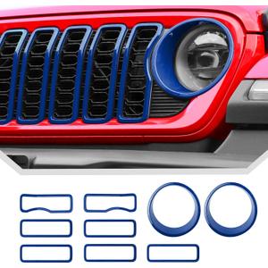 Blue Grill Inserts for 2024 2025+ Jeep Wrangler JL Grille Cover & Headlight Cover Trim Accessories