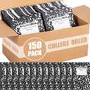 Fainne 150 Pack A5 Composition Notebooks Bulk Marble Cover Composition Notebooks College Notebooks Wide Ruled Notebooks for Students Classroom Office School Supplies(Black)