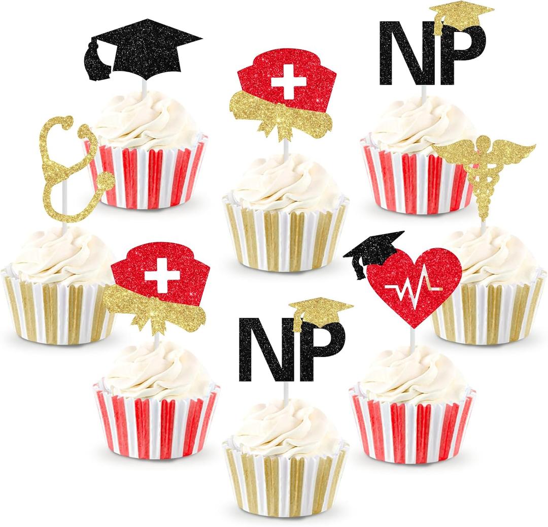 36pcs Congrats Nurse Cupcake Toppers, Nurse Graduation Party Cake Decorations Glitter for Congrats NP Nurses Day Nursing Medical School College Graduation Grad Party Supplies