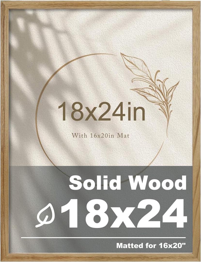 Egofine 18x24 Solid Wood Picture Frame, Made of Solid Wood Covered by Plexiglass 16x20 with Mat 18x24 without Mat, Poster Frame for Wall Mounting Photo Vertically or Horizontally, Carbonized Brown