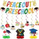 Preschool Graduation Decorations Peace Out Preschool Banner Hanging Swirls Decor Class of 2025 Kindergarten Pre K Graduation Party Supplies for 1st Grade Classroom Decorations