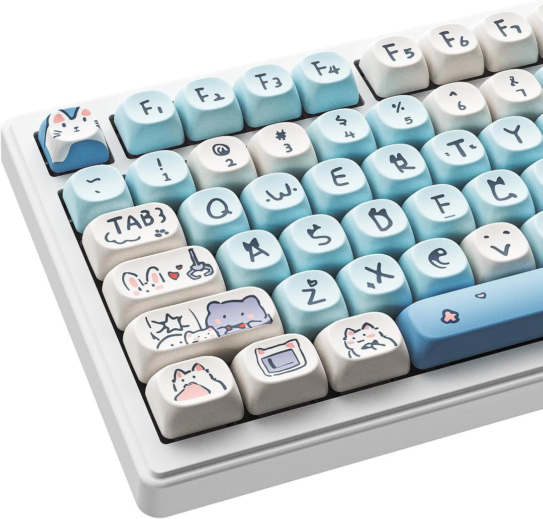 MOA Profile Keycaps - Cute Kitten Theme, PBT Key caps Dye-Sublimation, Custom 131 Keys Set for Cherry Gateron MX Switches Mechanical Keyboard