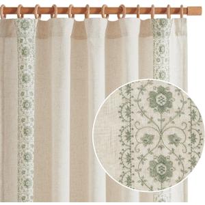 jinchan Boho Curtains for Bedroom Sage Green Vintage Floral Spring Farmhouse Curtains 63 Inch Linen Blend Drapes for Living Room Embroidered Light Filtering Drapes Rod Pocket Sage on Beige 2 Panels (50"W x 63"L (Pack of 2), Floral| Sage on Beige)