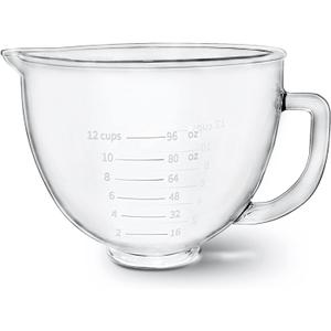 Glass Mixer Bowl For Kitchenaid Tilt-Head Stand Mixers 4.5-5 Quart, 5 qt Mixing Bowl Replacement For Kitchen aid With Measurement Markings,Handle (Clear)