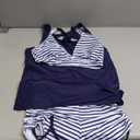 Yonique 3 Piece Tankini Swimsuits for Women Swim Tank Top Bathing Suits with Boy Shorts and Bra Athletic Swimwear Blue White Stripe S
