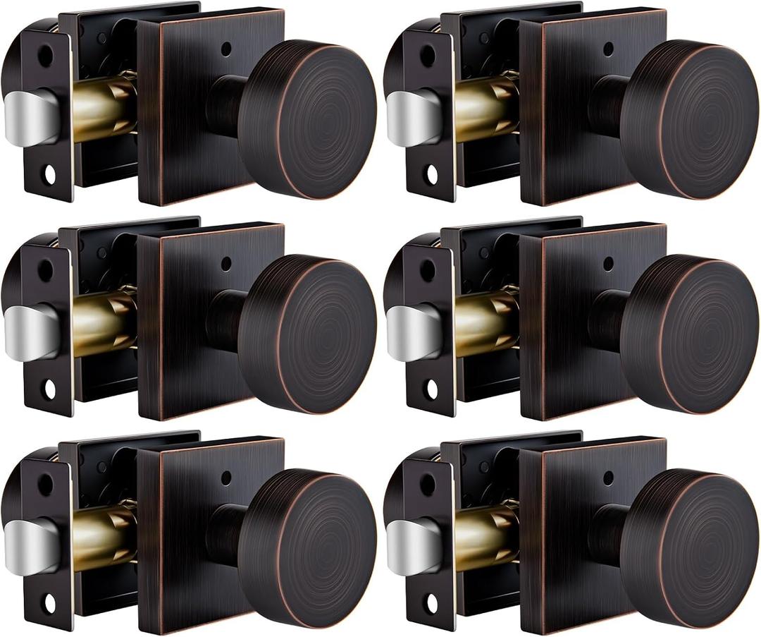 Goldenwarm Oil Rubbed Bronze Privacy Door Knobs for Interior Doors, Zinc Alloy Bronze Door Knobs Interior for Bedroom & Bathroom, Keyless Lock with Emergency Release, Adjustable & Reversible - 6 Pack