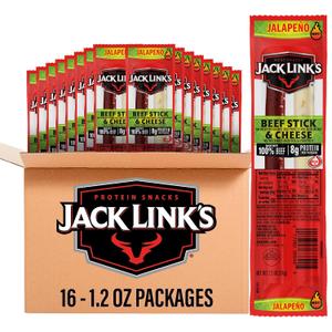 Jack Link's Jalapeno Beef Jerky Sticks and Cheese Sticks Combo - (16 Pack) 1.2 oz Snack Packs - Ready to Eat Protein Snacks - 8g Protein per Serving - Made with 100% Real Beef & Real Wisconsin Cheese (EXP 09/25/26)