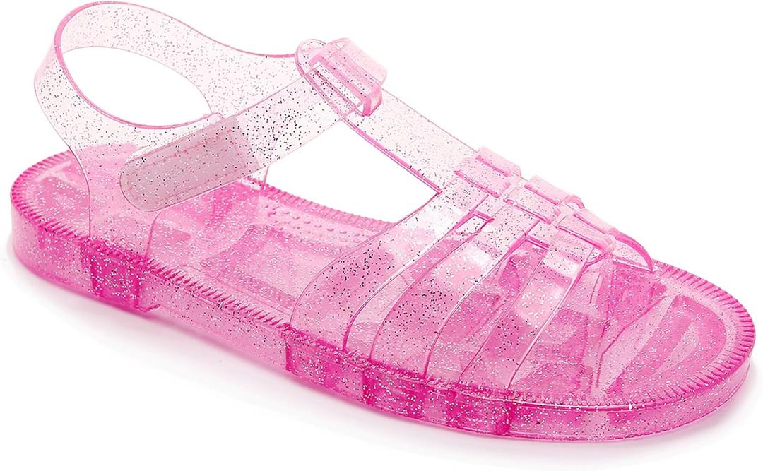 Toddler Sandals Jelly Shoes Girls Unisex Boy Flat Retro Slides Clear Kids Water Slippers Slingback Summer Beach Size 8 Adjustable Buckle Glitter Dress Soft (Pink)