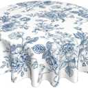 QANOK Blue Floral Tablecloth Round 70×70 Inch, Blue White Chinoiserie Decor Flower Tablecloth Washable Outdoor Table Cover for Party Picnic Dinner Decor