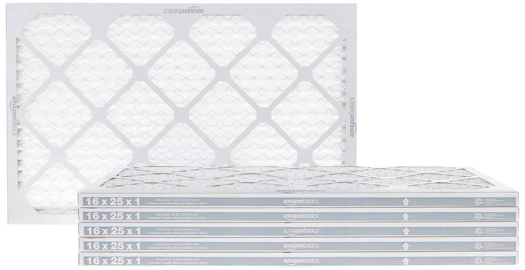 Amazon Basics 16x25x1 Air Filter 6 Pack, MERV 11 AC Furnace Filters (Actual Size: 15.75" x 24.75" x 0.75")
