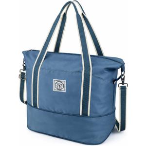 WALNEW Travel Duffel Bag, Weekender Overnight Carry On Bag for Women Men, Foldable Waterproof Gym Luggage with Metal Buckle Detachable Shoulder Strap and Wet Compartment (Peacock Blue)