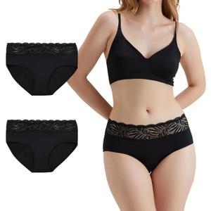 Battewa Leakproof Underwear for Women Briefs, Incontinence Underwear for Women with Lace for Overnight Leak Protection 100ML (Large, Black 2)