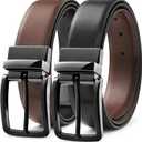 MILORDE Reversible Belt for Men - Adjustable Size - Premium Leather - Double Style in One Belt (38 (Fits Waist 36"-37"Adjustable), Black/Brown - M901)