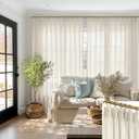 SHINELAND 90 Inch Pinch Pleated Linen Curtains,70x90 Long 2 Panels Sheer Light Filtering Cream Farmhouse Curtains for Living Room (Natural)