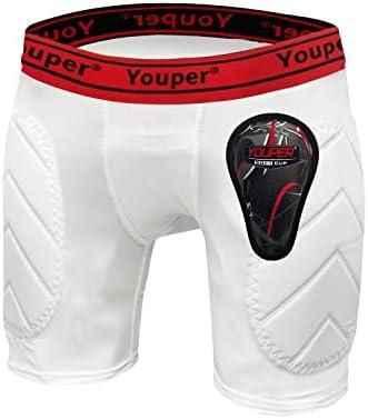 Youper Boys Youth Padded Sliding Shorts with Soft Protective Athletic Cup for Baseball, Football, Lacrosse size Y-S