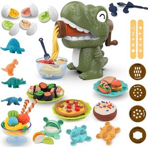 Dough Play Sets for Kids 2-4, Dinosaur Noodle Maker Toy, Toddler Play Clay Kit with Dinosaur Modle Eggs, Arts and Crafts Tools Gift for 3 4 5 6 7 8 Year Old Girls Boys