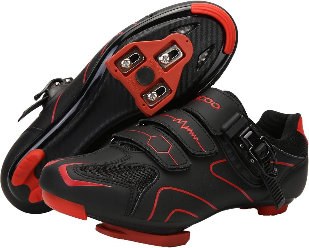 Unisex Cycling Shoes Compatible with pelaton Indoor Road Bike Riding Shoes for Men and Women Delta Cleats Clip Outdoor Pedal, (Black-red, M10.5)