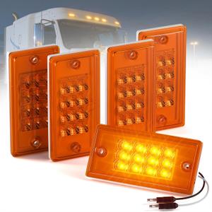 PSEQT Rectangular Roof Cab Marker Light Compatible with Freightliner 564.46072, 22-51942-000, Amber 4.6'' 12LED Top Clearance Side Tail Indicator Lights Waterproof with Bullet Plugs (5Pcs, Amber Lens)