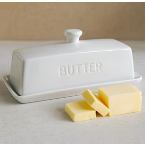 Butter Dish with Lid,WERTIOO Butter Dish With Lid for Countertop,7.6" x 3.3" Butter Tray,Butter Holder for 1 Stick.Textured Tray Butter Keeper for Non Slip Storage,Ceramic - White