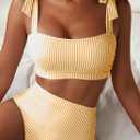 Herseas Women's Tie Shoulder Bikini Sets 2 Piece Striped Swimsuits High Waisted Bathing Suits (Yellow, M)