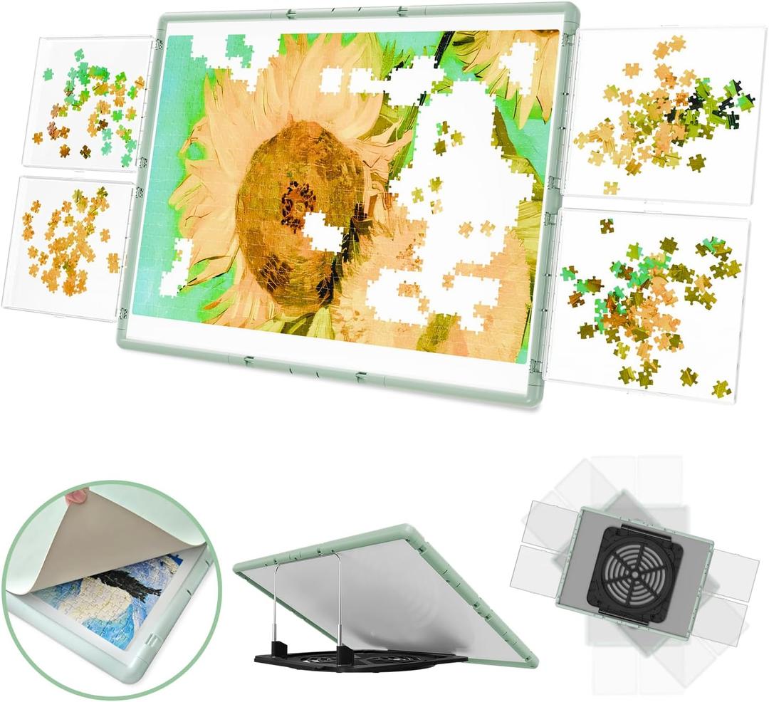 1000 Pieces Rotating Plastic Puzzle Board 3-in-1 Double-Sided/Tilting/Rotating, Portable Table 31.93"x24.06" Spinning Jigsaw Puzzle Table with Cover Lazy Susan Gift for Seniors Adults (Green)