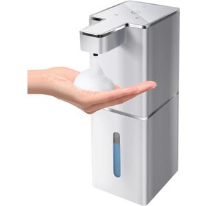 Automatic Foaming Soap Dispenser Touchless 380ml/12.8oz Rechargeable Hand Soap Dispenser Wall Mounted 4 Levels Adjustable Foam Soap Pump for Bathroom Kitchen Dish Soap (Silver)