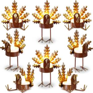 Meanplan 16 Pcs 8 Sets 2-in-1 Turkey Candle Holder Set Turkey Tealight Metal Votive Candle Holders Thanksgiving Table Centerpiece Sitting Standing Turkeys Candlesticks for Home Table Mantle Decor