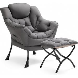 Lazy Chair with Ottoman, Comfy Accent Reading Chair
Foldable Footrest,Removable Cover,with Armrests and Side Pockets,Upholstered Lounge Chair for Bedroom,Dorm,Office,Small Space