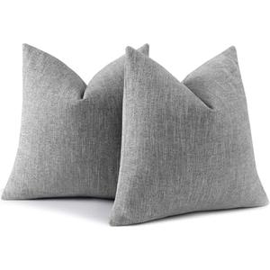 decorUhome Spring Chenille Decorative Throw Pillow Covers 18x18 Set of 2, Farmhouse Textured Square Neutral Solid Accent Pillow Covers for Couch Sofa Bed Living Room Home Decor, Grey