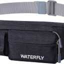 WATERFLY Fanny Pack for Women Men Water Resistant Small Waist Pouch Slim Belt Bag with 4 Pockets for Running Travelling Hiking Walking Lightweight Crossbody Chest Bag Fit All Phones (Black)