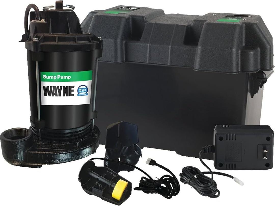 WAYNE ESP25n - 12 Volt Battery Back Up Sump Pump, Battery Not Included - Up to 2,700 Gallons Per Hour - Heavy Duty Basement Sump Pump