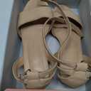 Dufannie Girls Sandals Low Heels Dress Pump Ankle Strap Open Toe Flower Girl Wedding Party for Toddler Little Big Kid (Beige) 2