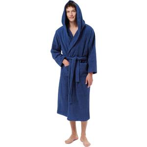 SIORO Mens Hooded Terry Cloth Robe, Big and Tall Bathrobe, Full Length Cotton & Absorbent Robe for Spa, Shower & Sleepwear (Blue, L)